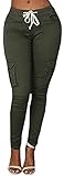 Baifern Women's Casual Tie Waist Pockets Long Pants (Green)(XL)