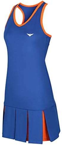 Girls Blue & Orange Tennis Dress; Pleated Tennis Dress; Junior Tennis Dress; Girls Golf Dress; Kids Golf Clothing; Girls Sportswear; Girls Netball Dress;