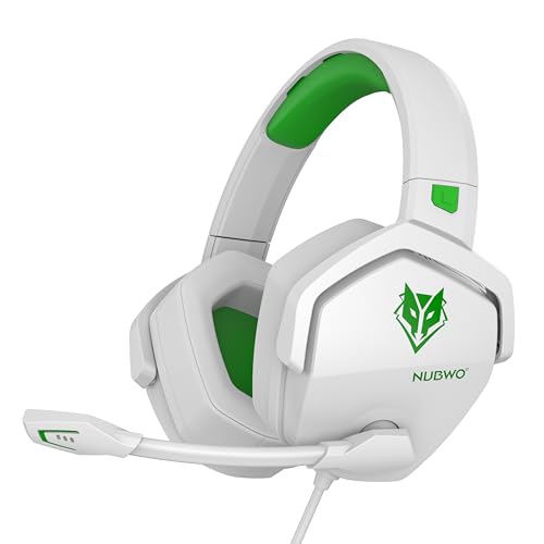 NUBWO N16 Gaming Headset – Mikrofon mit Geräuschunterdrückung, Stereo Sound und Komfortables Design für PS5, PS4, Xbox One, NS, PC, Laptop und Mac - Weiß/Grün