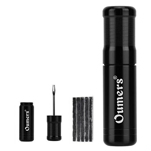 Oumers Tubeless Bike Tire Repair Tool Kit, Bike Tire Punctures Tool Bicycle Tubeless Tire Repair Tool Essential for Cyclists with 5PCS Strips (Black Grey Strips)