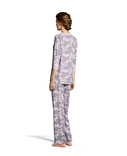 Kathy Ireland Women's Floral Lounge Shirt and Pants Pajama Set With Decorative Bow Stone Small