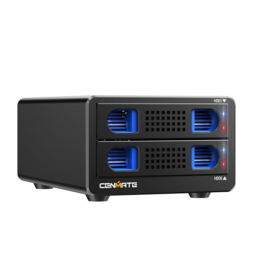 2 Schacht Festplattengehäuse mit Lüfter für 2.5/3.5“ SATA HDD/SSD mit USB A/C 3.0 Kabel, unterstützt Hot Swappable, werkzeugloses Aluminium HDD Gehäus