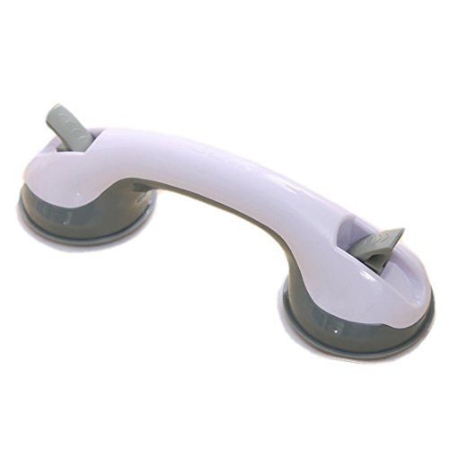 FChome Grip Shower Wall Grab Bar,12 Inches Shower Handle Bar Offers Safe Grip with Strong Hold Suction Cup for Safety Grab in Bathroom (White-Gray)