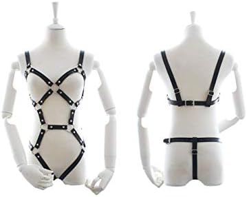 SM Goods PU Leather Body Harness, Bondage Restraints, Play Restraints, Women’s, Sexy, SM Hobby Clothes, Stage Night Shop Tools, Steel Pipe Dancers, Couple Toys, Adult PU Leather Clothes, Costume, Extreme Underwear, Perforated, Size Adjustable, Black (PU Leather Body Harness 01)