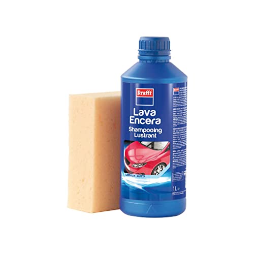 Krafft Lava Encera Coche + Esponja, 2 en 1 Champú Coche + Cera Coche Abrillantadora Carrocería 1 L