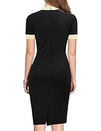 WOOSEA Vestido de mujer de manga corta con bolsillos y colorblock