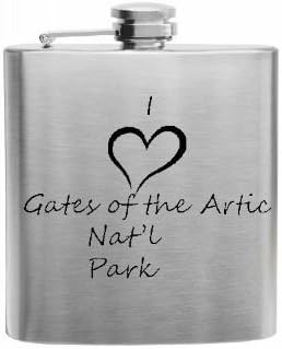 Sumaria Trader Stainless Steel 6 oz Flask with a Front and Back Laser Engraved Design of Gates of The Artic Nat'l Park and Any Text