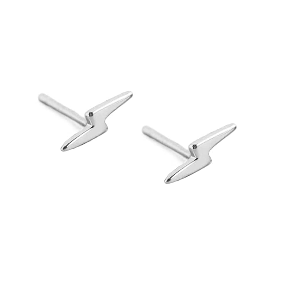 Sterling Silver Lightning Bolt Tiny Stud Earrings for Women Girls Men Hypoallergenic Pierced Ear Minimalist Polished Mini Flash Thunder Button Tragus Post Pin Body Jewelry (Silver)