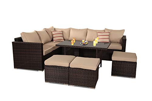 Patio Furniture Garden 7 PCS Sectional Sofa Brown Wicker Conversation Set Outdoor Indoor Use Cou ...