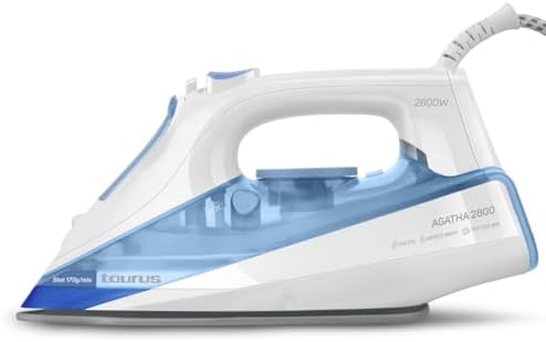 918984000 Agatha 2800 2800-Dampfbügeleisen W, Antikalk-und Selbstreinigungssystem, Tropfschutz, Keramik-Bügelsohle, Dampfstoß 170 g/min, Kunststoff, weiß/blau