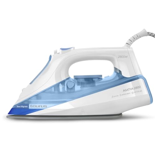 - Plancha de vapor Agatha 2800W | Golpe de vapor 170g/min | Punta de precisión | Regulador de temperatura | Suela cerámica | Auto limpieza | Doble sistema antical | Azul