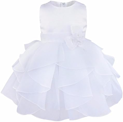 iEFiEL Infant Girl Babys Organza Tiered Birthday Flower Baptism Dress White 6-9 Months