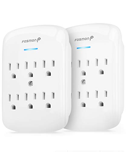 Fosmon 6-Outlet Power Strip Surge Protector 900 Joules, Wall Mount Adapter Tap, Multi-Plug Outlet Wall Charger Extender, Charging Station, ETL Listed for Home, Dorm Room & Office (2 Pack) - White