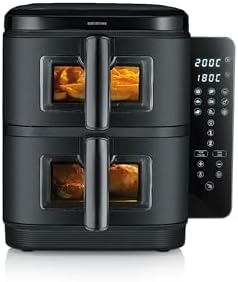 Friteuse à air chaud S-Fry Duo Stack, Air fryer 9 programmes, Friteuse sans huile avec 2 paniers empilés de 5,5 L chacun sans PFAS, Multicuiseur à écran tactile, Noir, FR 9598