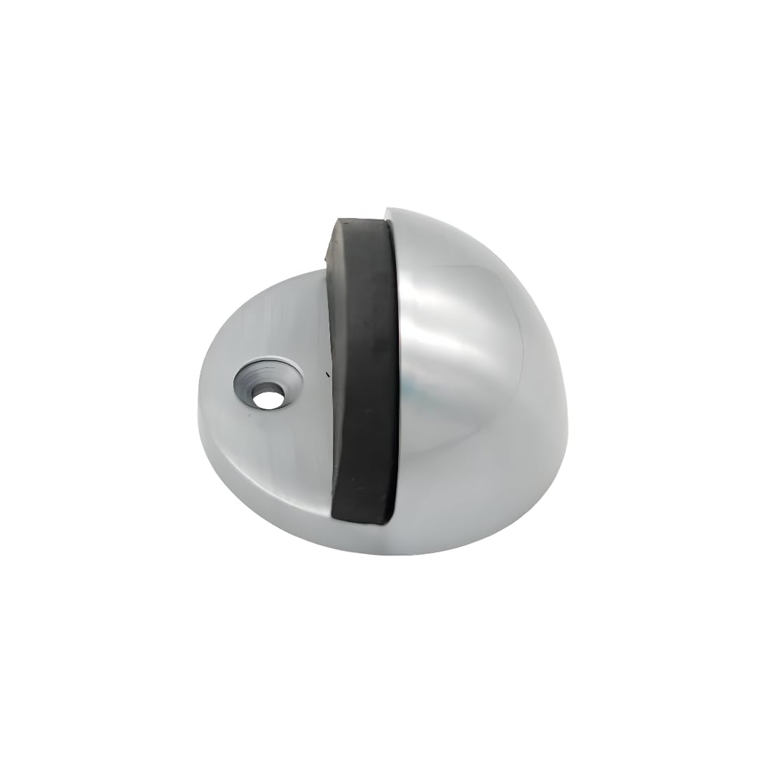 Infinity Decor 49mmx25mm Oval Half Moon Floor Mounted Wall/Furniture Doorstopper with Rubber Bumper Protector Stopper in Satin Chrome