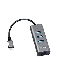 TWOPAN T3 L USB C Hub, Tipo C Hub 3.1, USB C a Gigabit Ethernet, Adaptador de puerto LAN RJ45, Aluminio 3 Puertos USB 3.0 Hub, 10 100 1000 Mbps para MacBook Pro, Chromebook, Pixelbook, USB C LAN Espacio gris