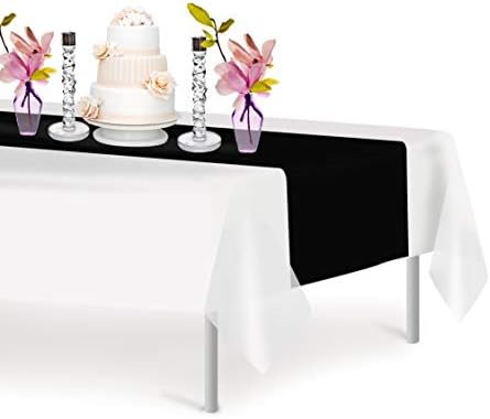Black 12 Pack Premium Disposable Plastic Table Runner 14 x 108 Inch. Table Runner for Dinner Parties & Events by Grandipity