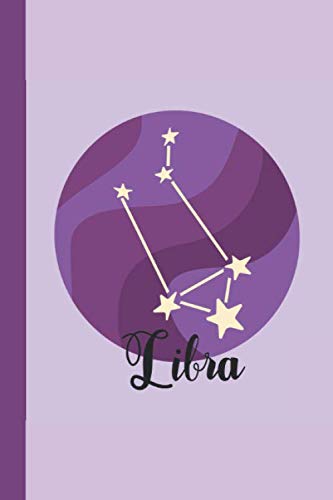 Libra Notebook: Star Constellation in Purple and Wide Ruled Paper and 100 Pages
