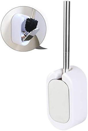 AMILE Toilet Brush, Home Wall-Mounted Toilet Brush Holder Bathroom Brush with Plating and Toilet Brush with Stainless Steel Handle for Bathroom Storage -- White