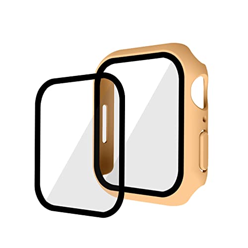 Compatible con iwatch7, Funda Protectora iwatch7, Funda de película templada PC+ y película una, Funda Protectora de 45 mm, Color Nogal