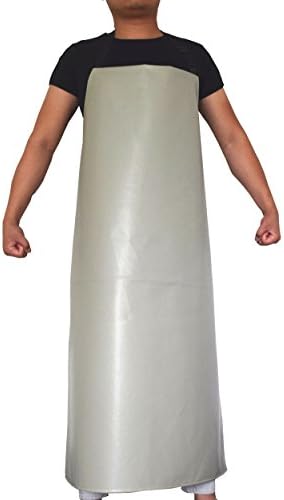Ulove Prs Leather Waterproof Work Apron Ultra Lightweight Adjustable Neck Extra Long Bib Apron for Adults Cleaning Dishwashing (Gray)