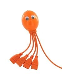 Hub USB 2.0 4 Port para Mac y PC. True USB 2.0 Velocidad. 4 legged Pulpo (TM). Muy Lindo Pulpo Diseño. (Naranja)