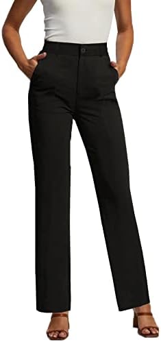 femiss Women Black Straight Leg Trousers Smart High Waist Ladies
