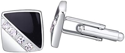 NovoGifts 18K Platinum Plated Artificial Crystal Cufflinks Black with Gift Box