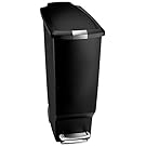 simplehuman 40 Liter / 10.6 Gallon Slim Kitchen Step Trash Can, Black Plastic With Secure Slide Lock