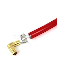 Pexflow PXKT10012   Kit de arranque para Pex con crimpadora y herramientas de cortador, incluye codo de latón y accesorios de acoplamiento, abrazaderas de pinza, abrazaderas de media y 2 rollos de tubo PEX de 0.5 in x 8.3 ft, PXKT12