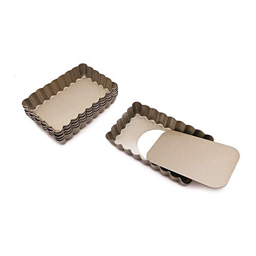 HOMOW Non-stick Pizza Pan, Quiche Pan With Removable Bottom, Removable Loose Bottom Quiche Pan, Tart Pie Pan, Heavy Duty Pan (5"X3"X0.8"(6PCS))
