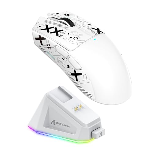Mouse de Jogo ATTACK SHARK X11 com Base de Carregamento Magnético, Sensor de Jogo PixArt PAW3311, Mouse Sem Fio/A Cabo BT/2.4G, 22000 DPI (Branco)