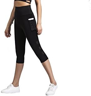 Gymsupply Women's Mesh Yoga Capri Pants Sport Tights Workout Running Leggings With Side Pocket Y22