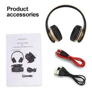 Cuffie Bluetooth LOBKIN Auricolari Stereo con Microfono Bluetooth 4.1 Pieghevole Over-Ear Senza Fili Cuffie con Microfono Ricaricabile Riduzione del Rumore Interno Supporto SD/TF Card (oro-negro)