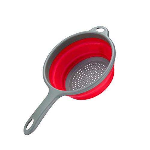Food Strainers,Foldable Silicone Strainers,Collapsible Colanders with Handles,Kitchen Strainers Colander, 2 quart (Red)