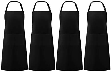 ATROPOS 2 Pack Black Adjustable Bib Cooking Apron Waterdrop Resistant With 2 Pockets Aprons For Men Women - Suit For Kitchen And Outdoor BBQ (35.8IN X 26.8IN Black
