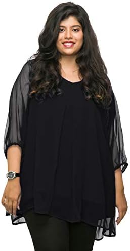Xxllent Plus Size Solid Pleated Top - Black
