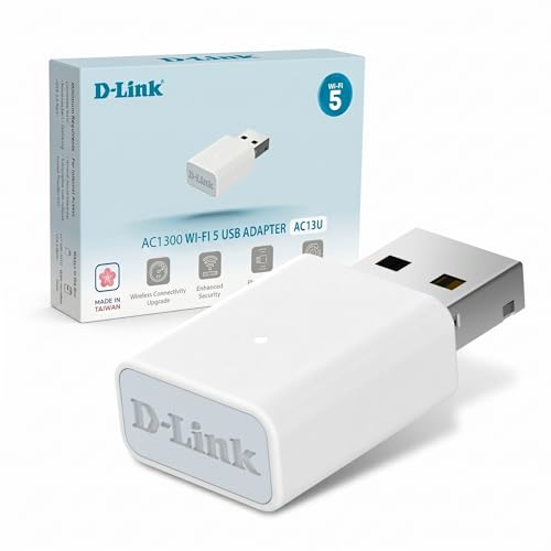 D-Link AC13U AC1300 Wi-Fi 5 USB Adapter for PC/Desktop/Laptop, MU-MIMO, Dual Band, WPA3, USB 3.2, Compact Design, Supports Windows 11/10
