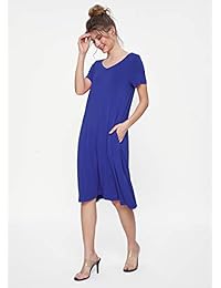 Weintee - Vestido de mujer con cuello en V y bolsillos