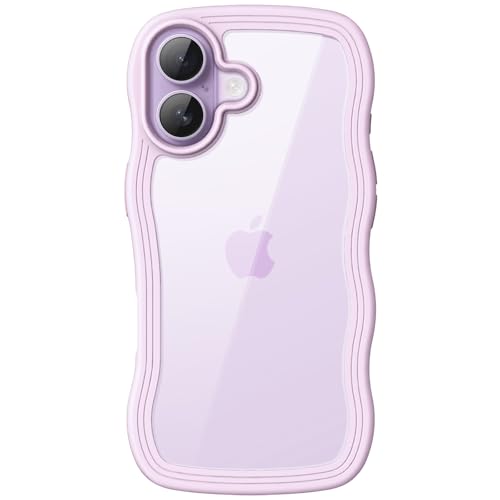 JETech Wavy Case for iPhone 17 6.3 Inch, Wave Frame Cute Curly Shape Anti-Shock Case for Women Girls, Transparent Back Hard PC (Purple)