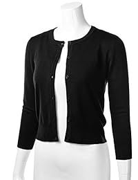 FLORIA suéter de punto elástico de manga 3 4 con botones y cuello redondo para mujer (S-L)