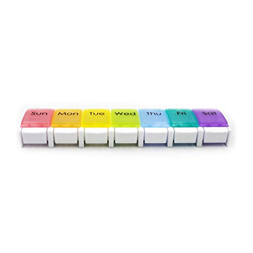 Motech Large 7-Day Push Button Once A Day Pill Organizer Weekly Daily Rainbow Colored Jumbo Medicine Planner Box for Vitamins Fish Oil Supplements Prescription Arthritis Medication