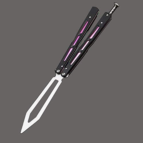 Uxcellmo Folding Tactical Trainer Practice Butterfly Knife G10 Handle Bearings Stone Wash Metal Steel Blunt Dull Blade Unsharpened Tool for Smooth Safety Play