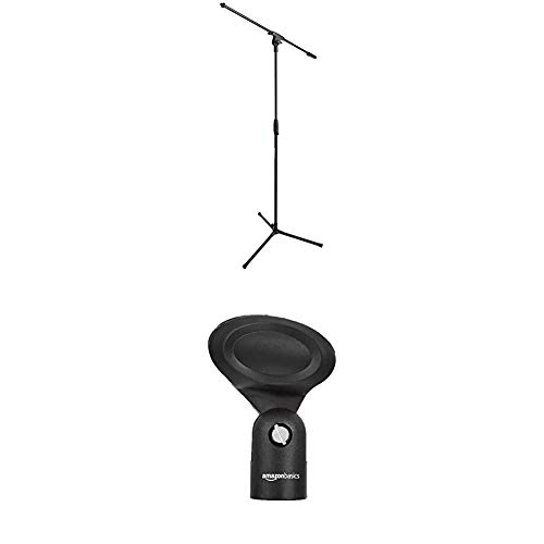 AmazonBasics - Soporte para micrófono con trípode con brazo y clip para micrófono de estilo elíptico