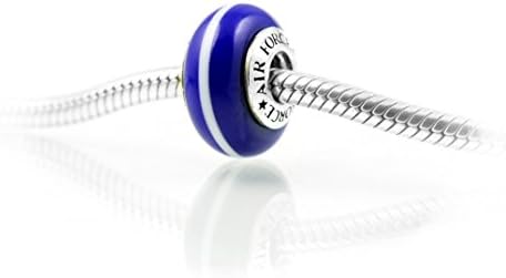 Thin Line AIR FORCE Charm: Cobalt Blue and White Glass with Sterling Silver Threaded Core.