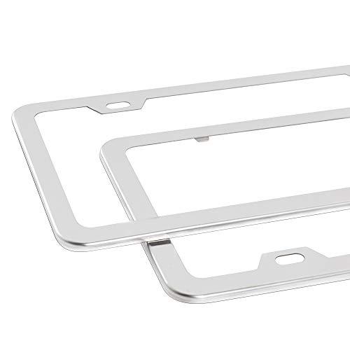 Airisoer License Plate Frame Stainless Steel Upgraded Car Licenses Plate Covers Holders for US Vehicles, Silver 2 PCS 2 Holes
