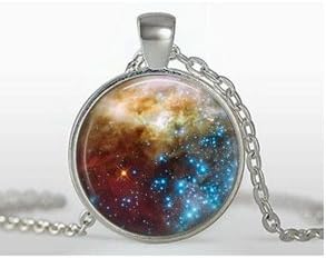 Silver Necklace Nebula Galaxy Universe Space Man Girls Women Boys Handmade Pendant