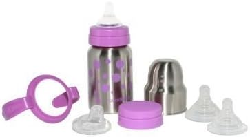 organicKidz Baby Grows Up Stainless Steel Bottle Set, Lavender Dots, 9 Ounce by organicKidz