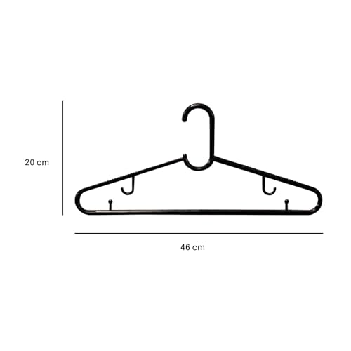 Kit 50 Cabides Plus Pretos Reforçados 46cm Duplo Gancho Para Duas Roupas Cabide Antiderrapante Para Camisas Blusas Vestidos Closet Guarda-roupa Organização Uso Doméstico E Comercial - Paramount Preto