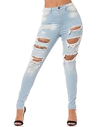 Jeans desgarrados de alta talla para dama